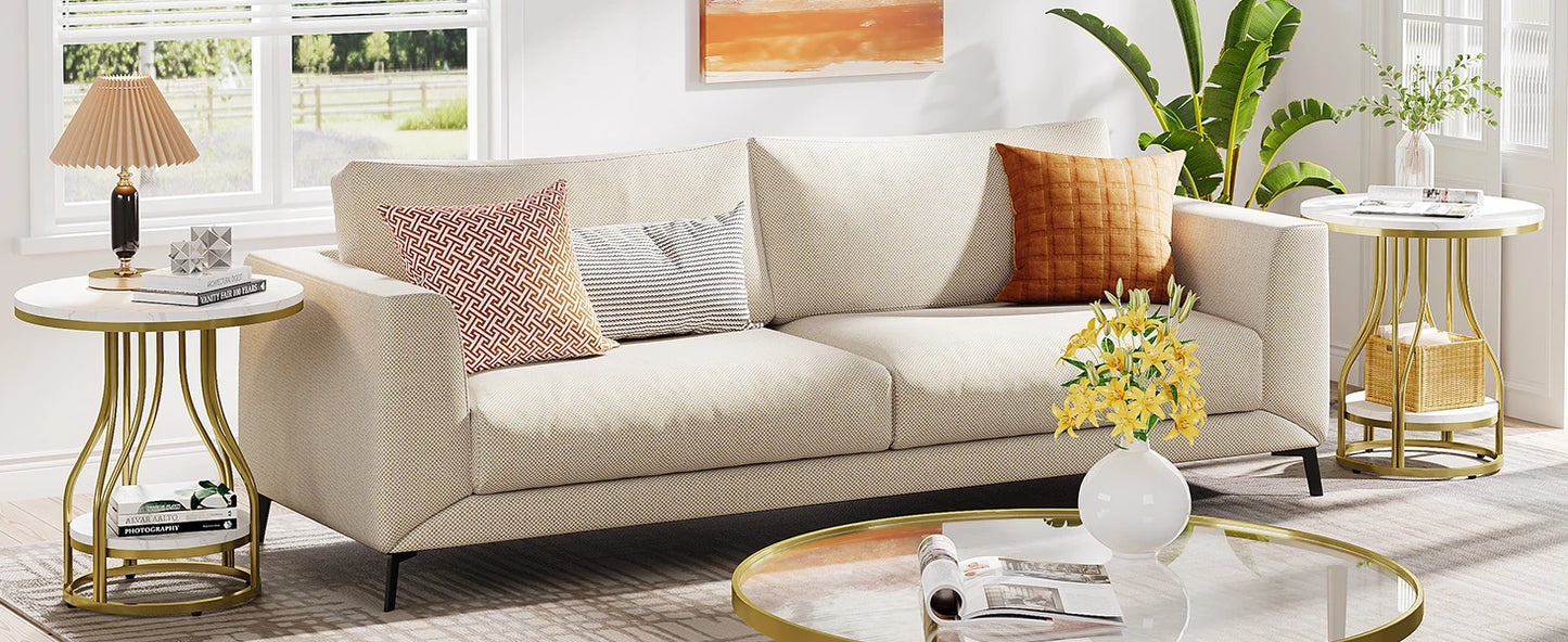 Round 2-Tier White Gold End Table