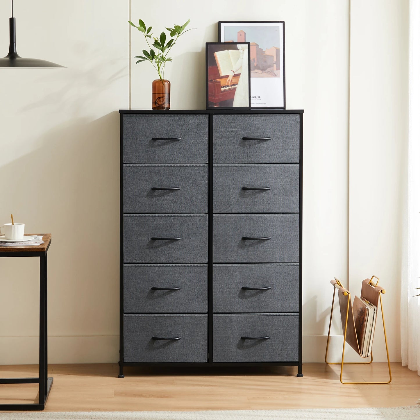Bedside Table With 10 Fabric Drawers, Steel Frame