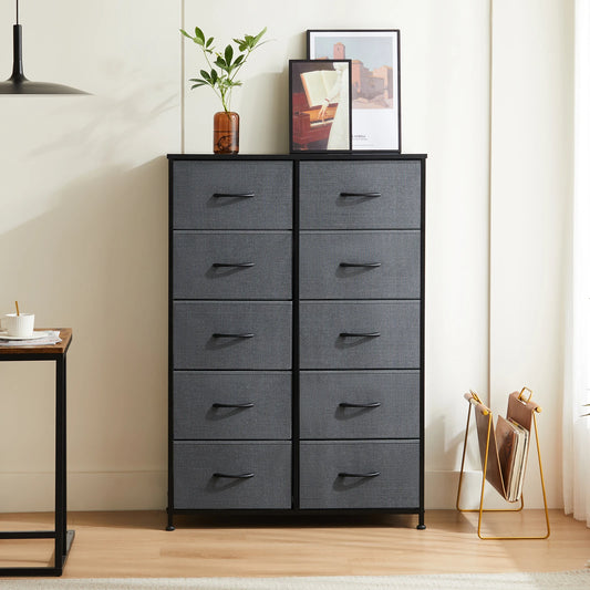 Bedside Table With 10 Fabric Drawers, Steel Frame