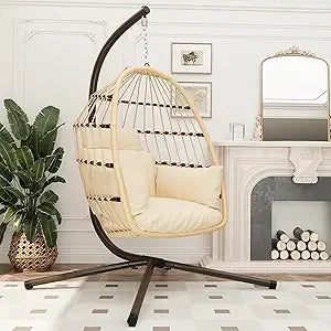 Outdoor/Indoor Egg Chair with Stand, UV Resistant Cushion 350lbs Capacity