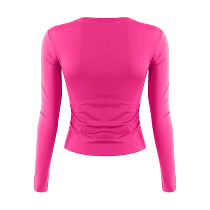 Cotton O Neck Long Sleeve Sexy Cropped Tops