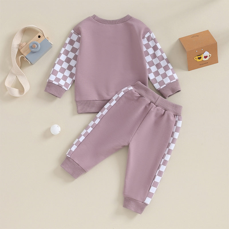 0 MO-3Y Girl Clothes Outfits, Long Sleeve, Checkboard Sweatshirt and Pants Set