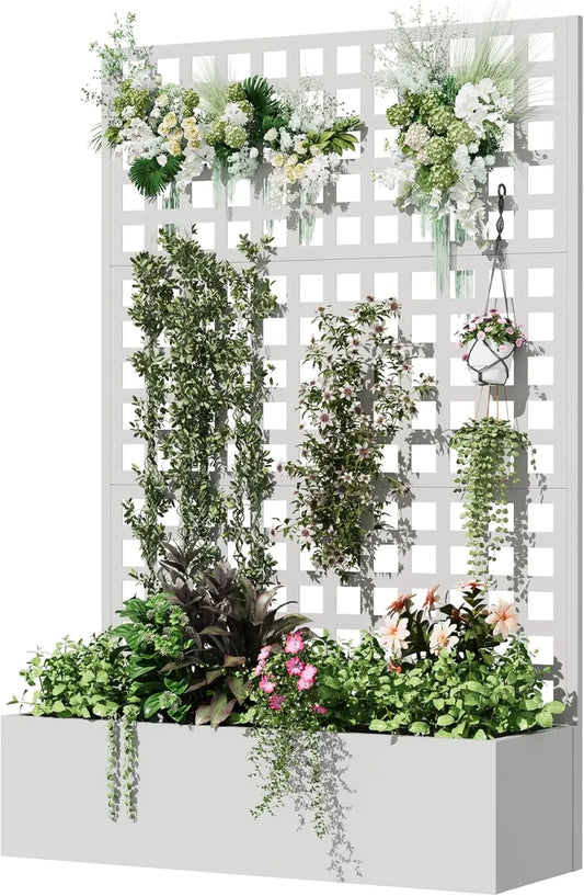 Metal Planter Box with Trellis, 71"x 47"x 16" (black or white)