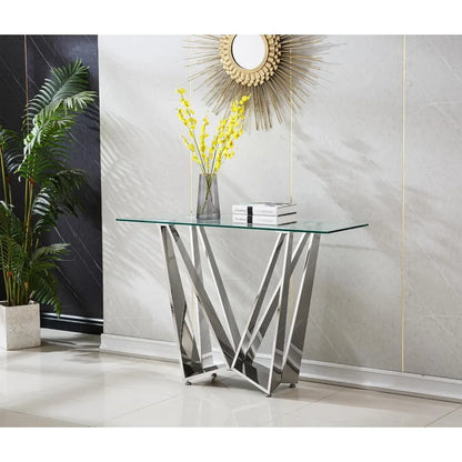 47 inch Glass Console Table with Stainless Steel Frame