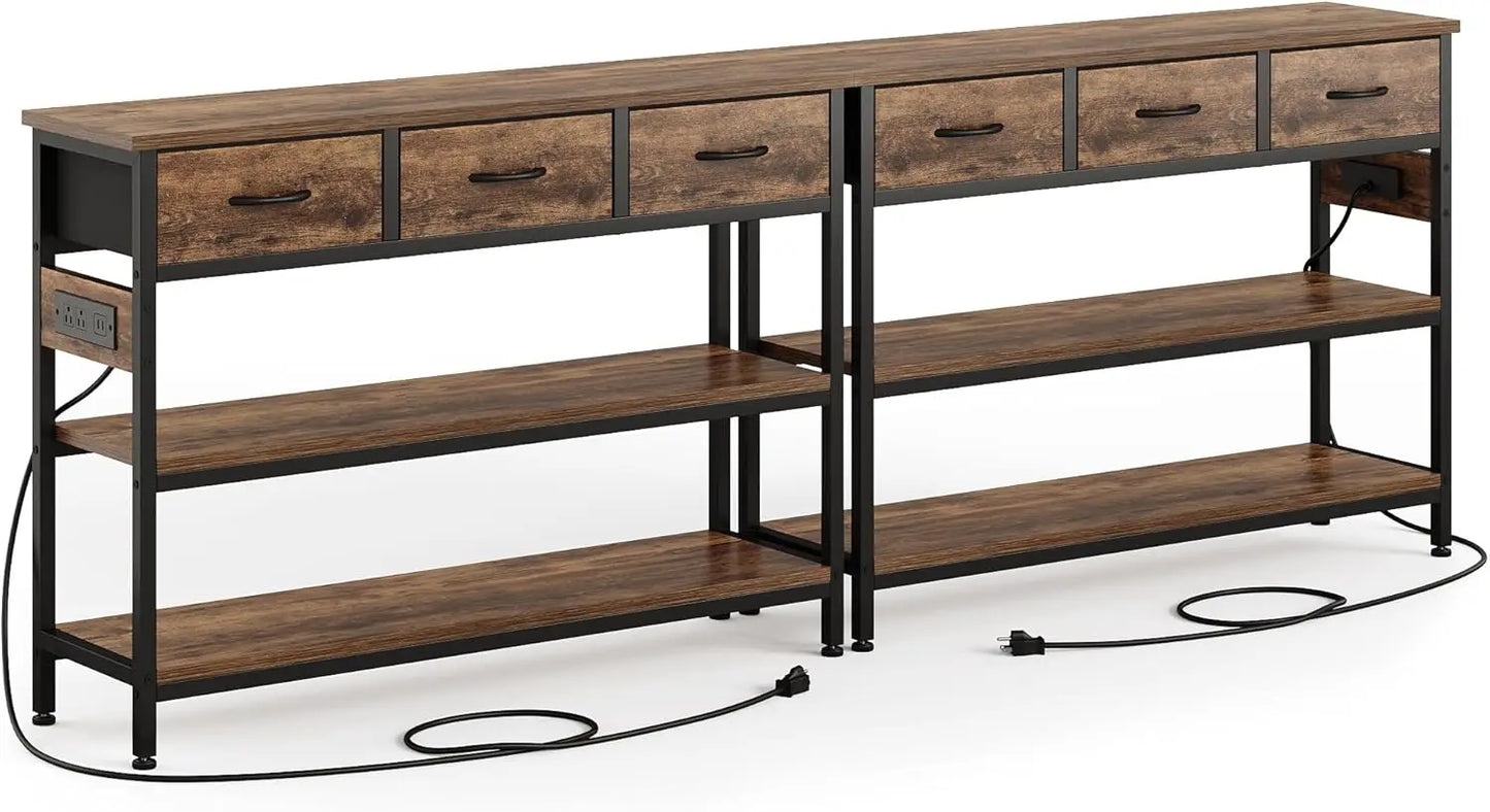 Entryway Table with Power Outlets and 3 Fabric Drawers