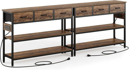 Entryway Table with Power Outlets and 3 Fabric Drawers