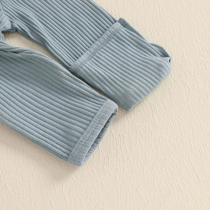 Baby Boys/Girls 3PCS Outfit, Long Sleeve Crew Neck, Letter Embroidery Romper, Solid Color Pants & Hat