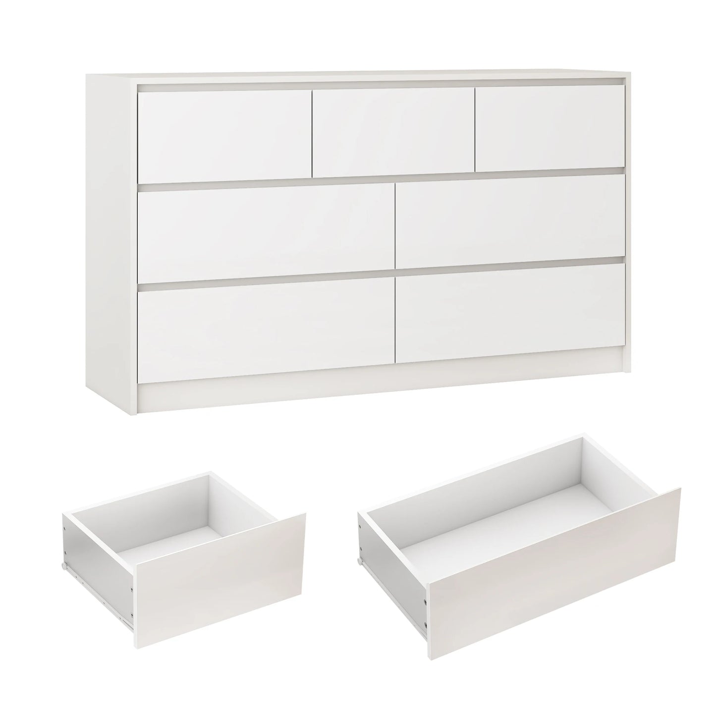 7 Drawer 55 Inch Modern Dresser with High Gloss Drawers