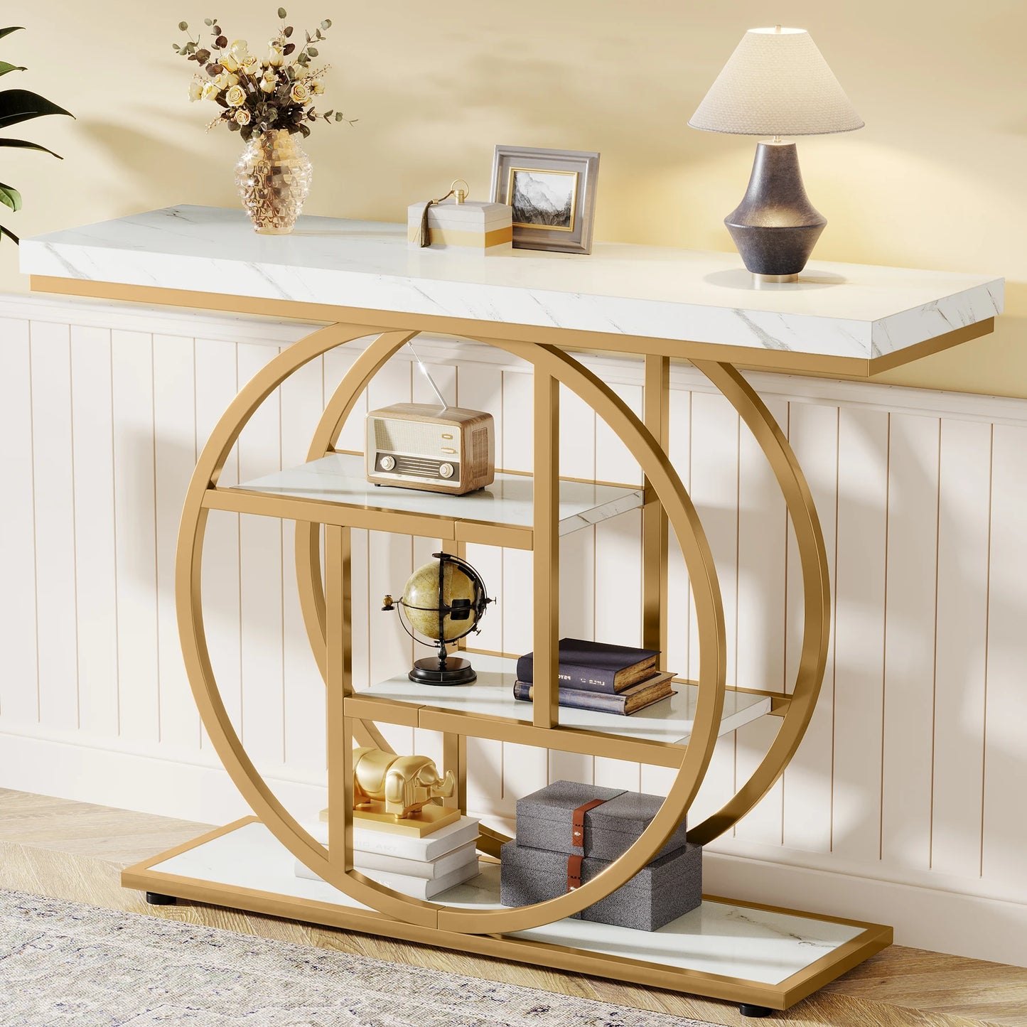 Modern Gold Sofa Table with Storage, 4 Tier