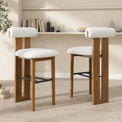 Set of 2 Wood Upholstered Barstools,Walnut Finish, Rubberwood Frame