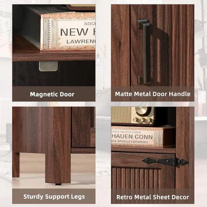 18 Inch Side stand with Charging Station and USB Port, Magnetic Door & Open Shelves