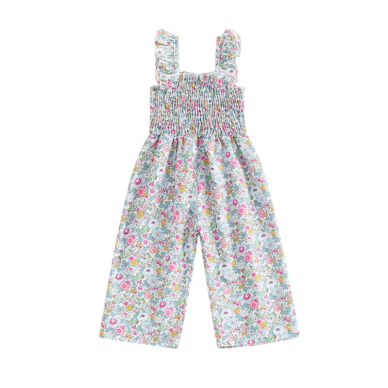 12MO-4T Lovely Baby Girls Summer Jumpsuit, Sleeveless Strap, Floral Print, Wide Leg Pants