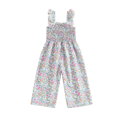 12MO-4T Lovely Baby Girls Summer Jumpsuit, Sleeveless Strap, Floral Print, Wide Leg Pants