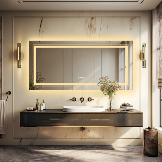 40x24 Inch LED AntiFog Mirror  with Front Light and Backlit in 3 Dimmable Colors