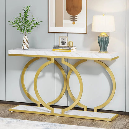 55 inch Gold Console Faux Marble Entryway Table