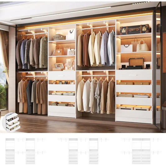 Closet System with 8 Wooden Drawers,  Tower, Clothes Rack w/4 Hanging Rods
