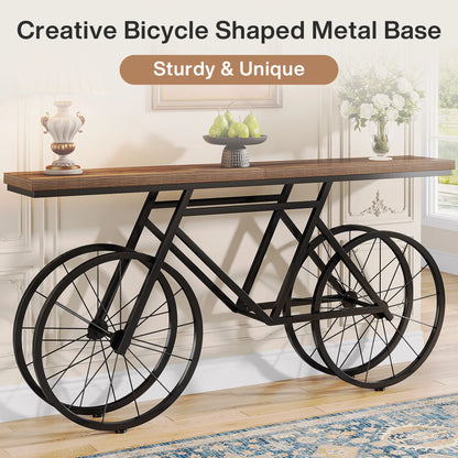 70.9-Inch Narrow Sofa Table with Bicycle Metal Base
