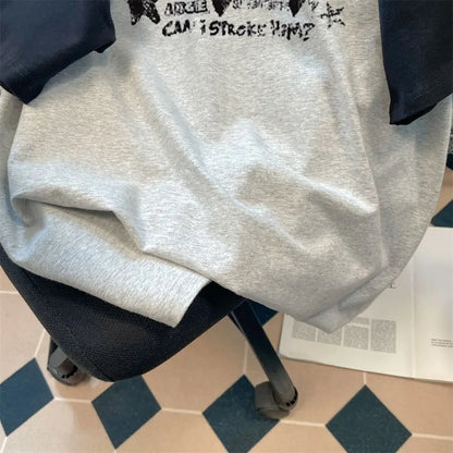 Patchwork Oversized Women T Shirt, Cat Print, Short Sleeve