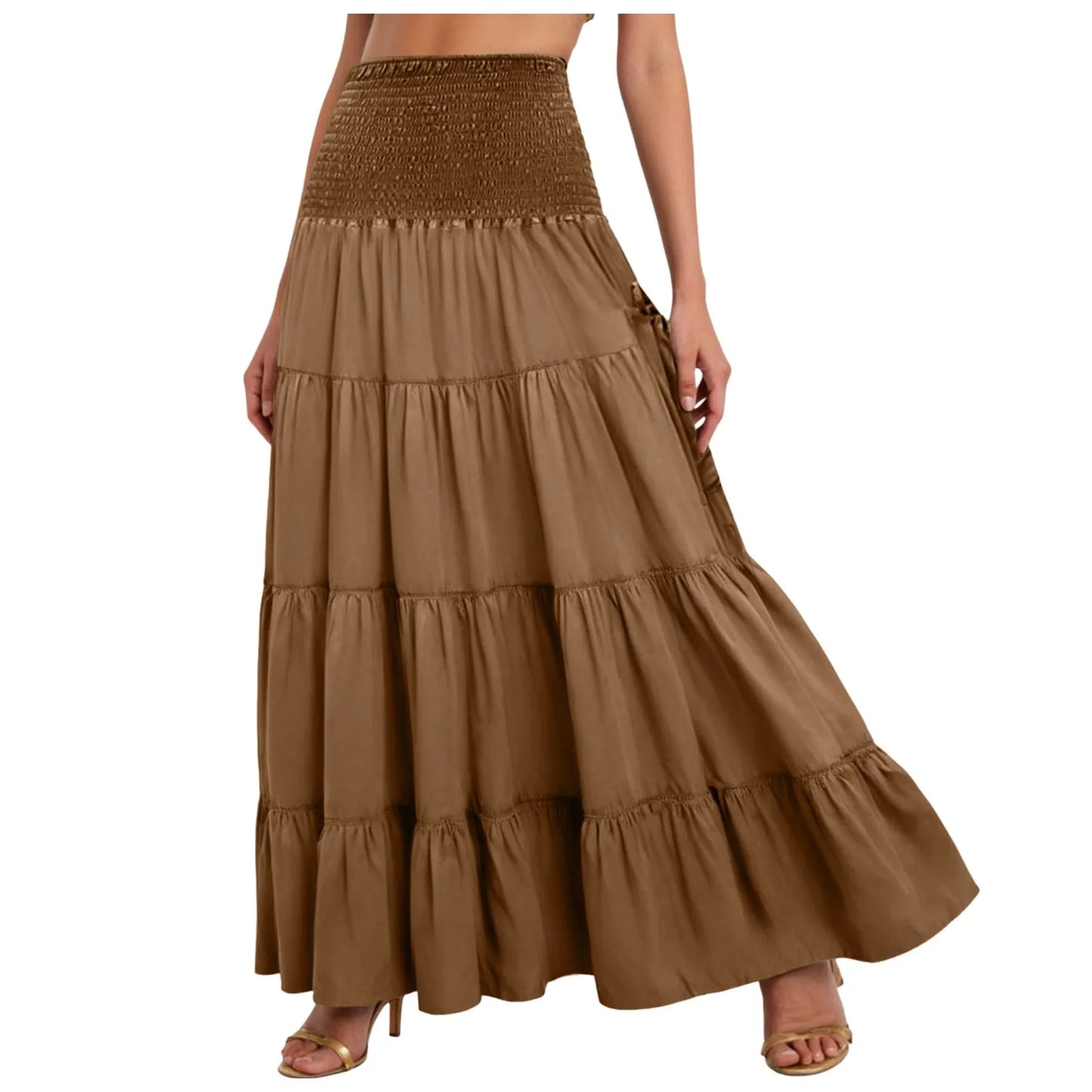 Boho Tiered A-Line Skirt, Pockets, Patchwork, Elastic Waist, Vintage Hippie/Gypsy Maxi Skirt