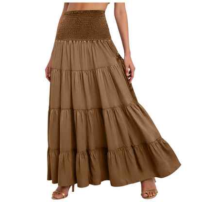Boho Tiered A-Line Skirt, Pockets, Patchwork, Elastic Waist, Vintage Hippie/Gypsy Maxi Skirt