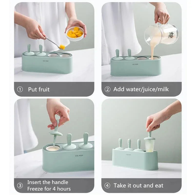 Home Ice Cream Mold Popsicle Diy Tool Silicone 4-hole Popsicle Box