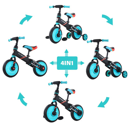 Tiny Scout Balance Bike 3 4 5 Years , 4-in-1 with Optional Support Wheels and Pedals, Saddle Height Adjustable