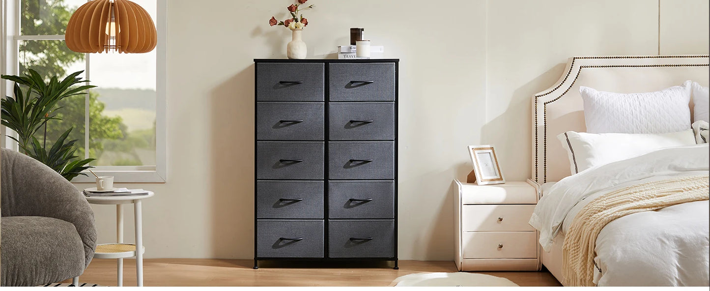 Bedside Table With 10 Fabric Drawers, Steel Frame