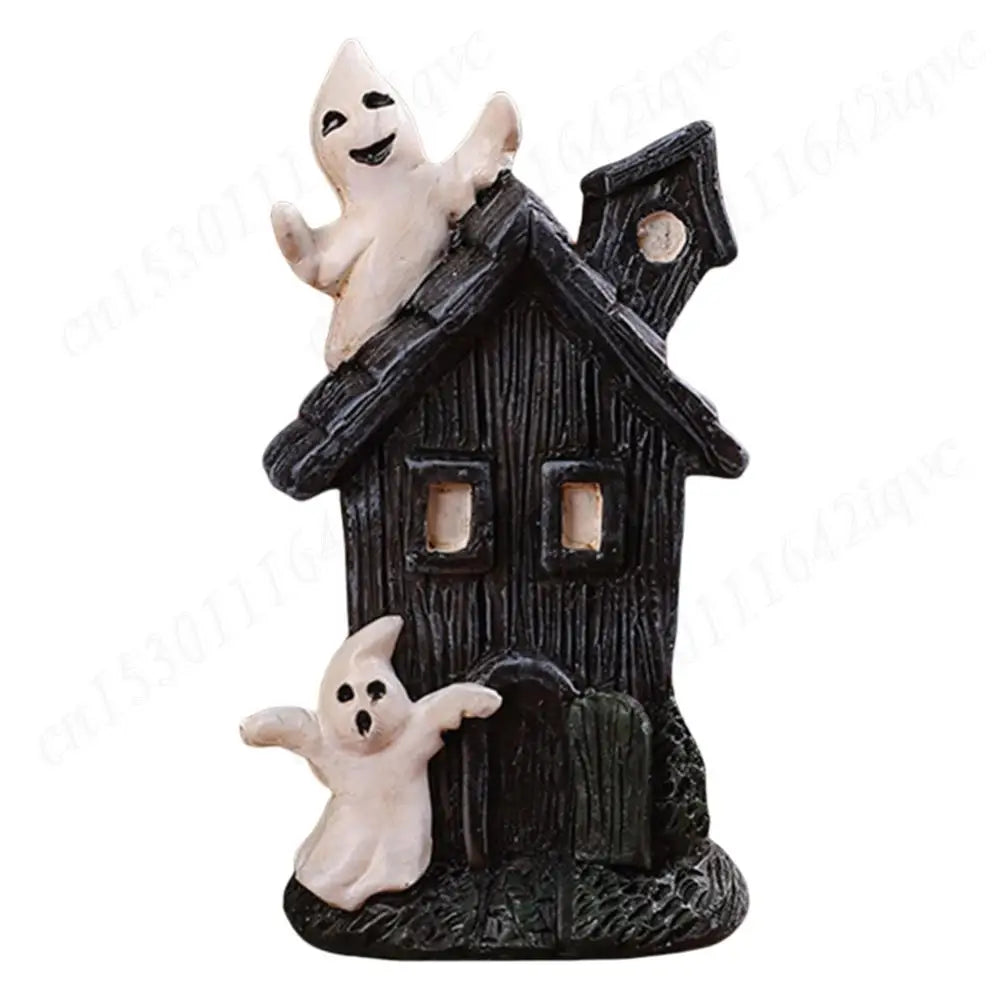 Halloween Miniature Resin Statue Figurines, Pumpkin haunted house and skeleton tombstone