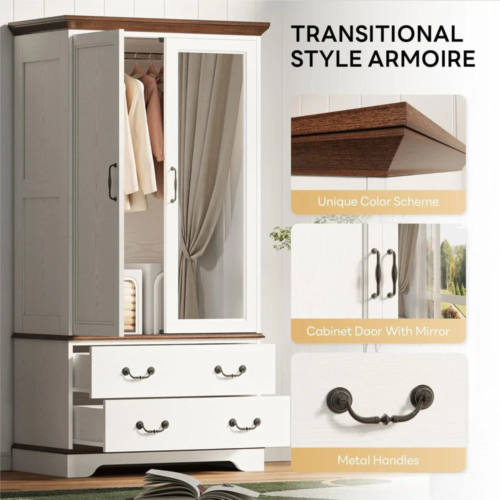 70.1" Wooden Clothing Storage Cabinet with 2 Doors & 2 Drawers
