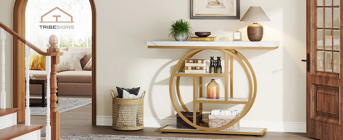 Modern Gold Sofa Table with Storage, 4 Tier