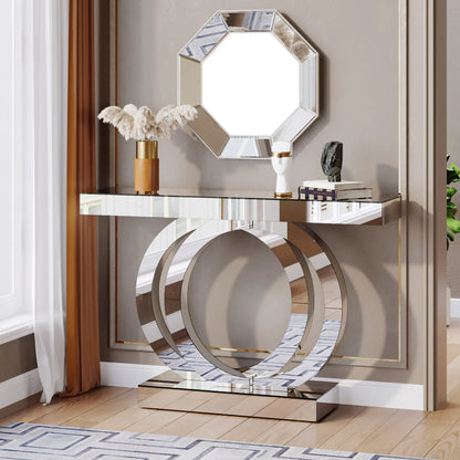 43.3-Inch Mirrored Console Entryway Table with Mirror Finish Tabletop