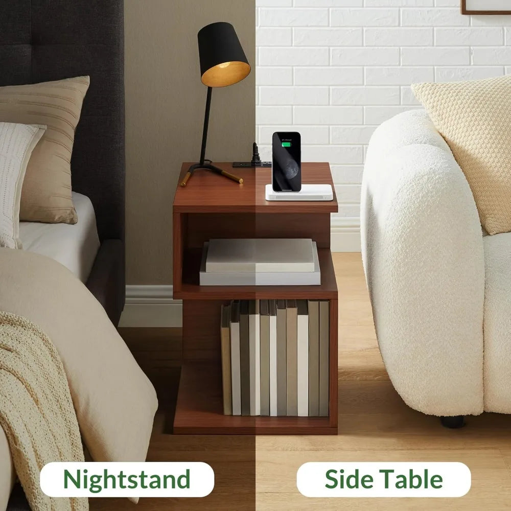 Set of 2 Side Tables with Charging Station, Storage, End Table with USB Ports