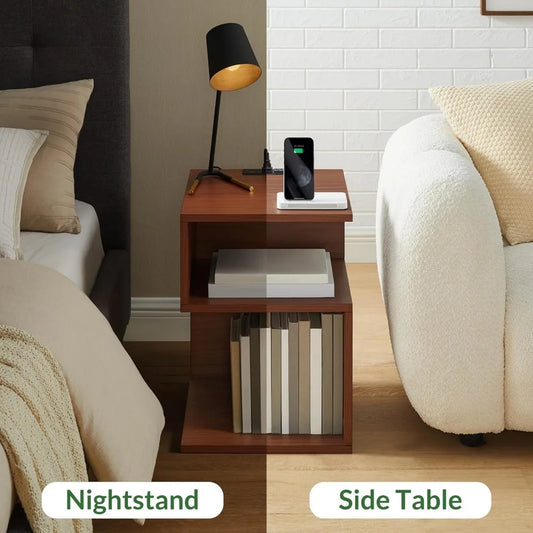 Set of 2 Side Tables with Charging Station, Storage, End Table with USB Ports