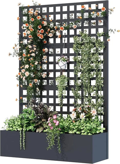 Metal Planter Box with Trellis, 71"x 47"x 16" (black or white)
