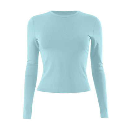 Cotton O Neck Long Sleeve Sexy Cropped Tops