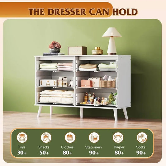 6 Drawer, 47.24'' Wide Wood Dresser with Sturdy Metal Handle