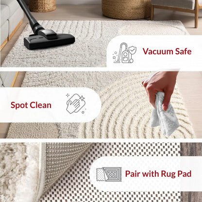 Gloria Abstract Shag Area Rug, 8x10, Beige