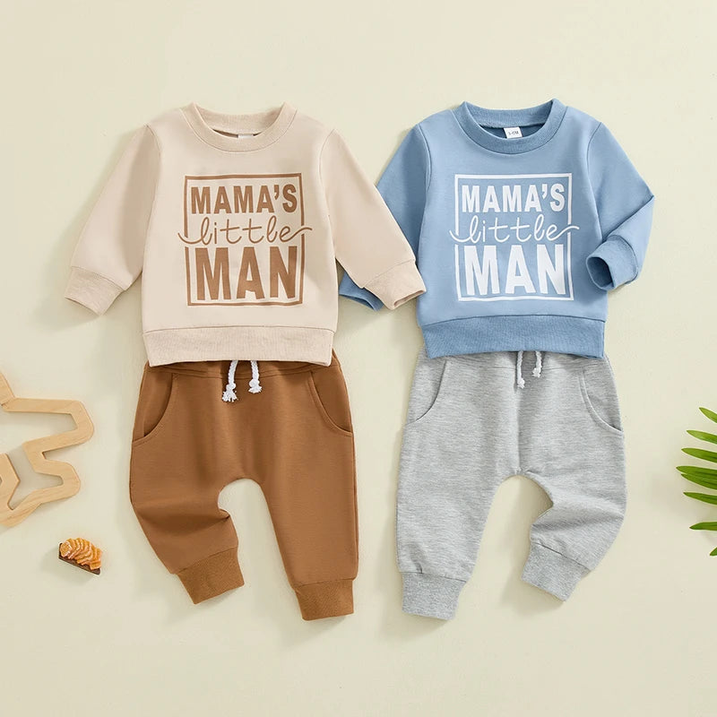 2 Piece Outfit 6MO-3T Boy Fall Clothes, Letter Print Long Sleeve Sweatshirt and Elastic Pants