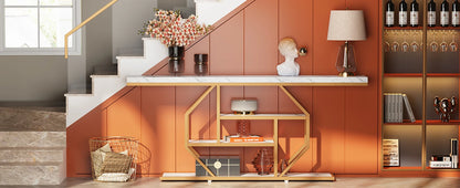 Modern Gold Sofa Table with Storage, 4 Tier