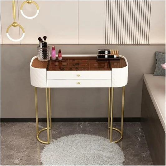Modern Simple Dressing Table with 2 Drawers, Glass Top