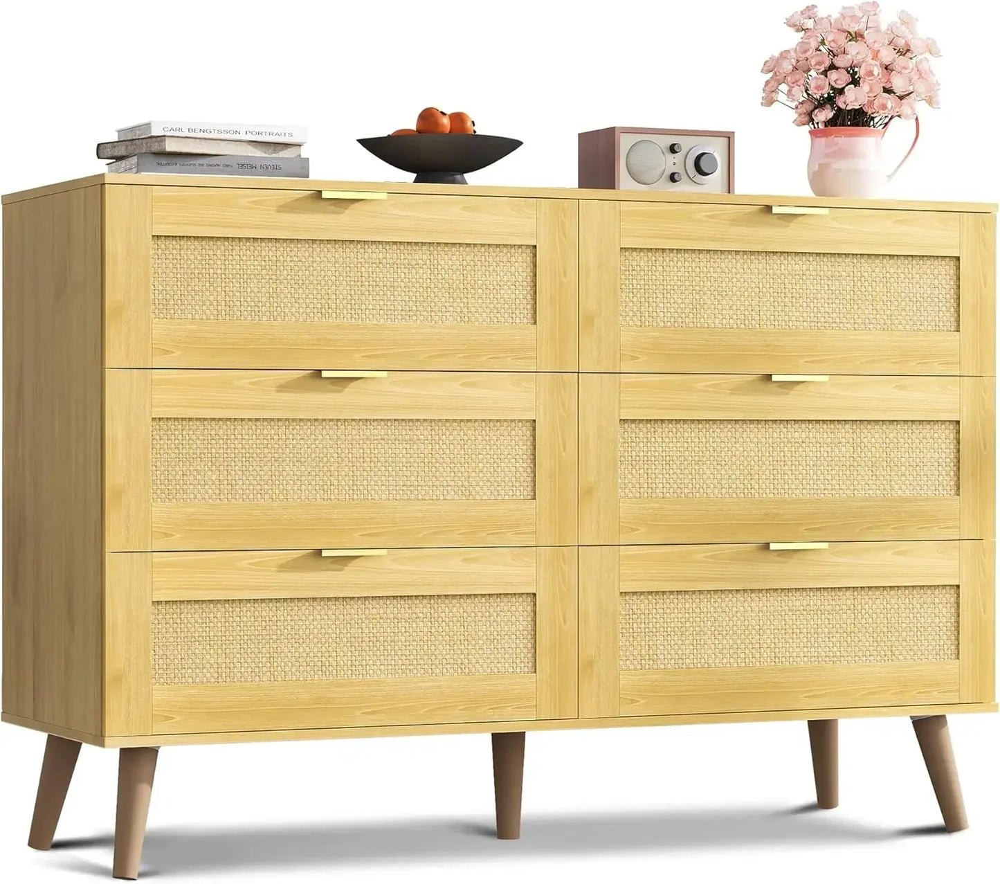 6 Drawer, 47.24'' Wide Wood Dresser with Sturdy Metal Handle