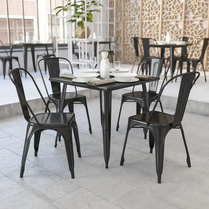 31.75" Square Black Metal Indoor-Outdoor Table