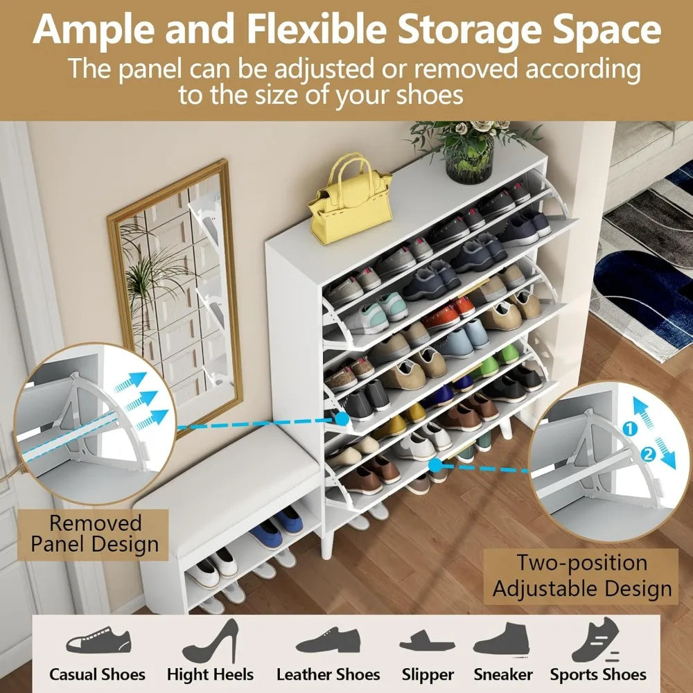 Shoe Cabinet w/3 Flip Drawers & Bench