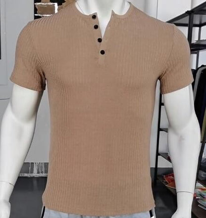 Muscle Slim Fit Short Sleeve T-shirt, V-neck Collar