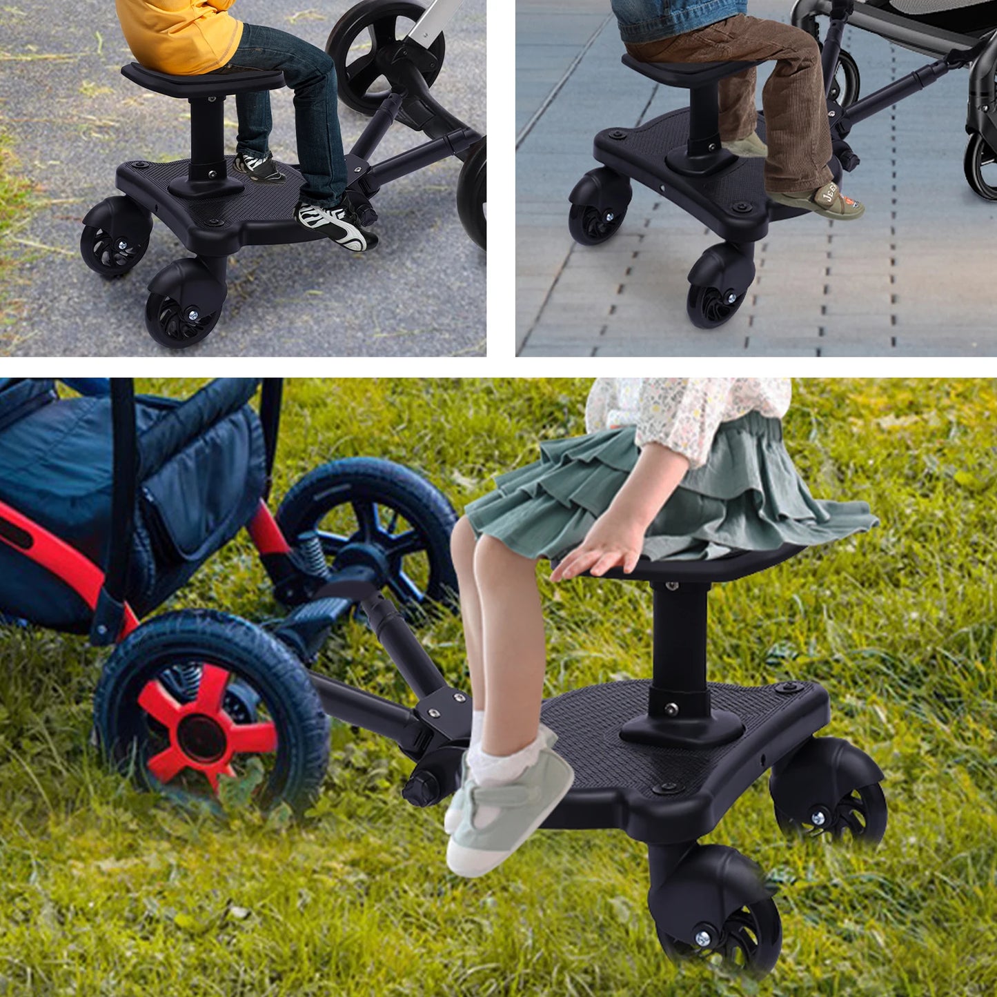 2in1 Stroller Ride Board Buggy, Wheeled Board, Seat Pedal with Detachable Seat Board