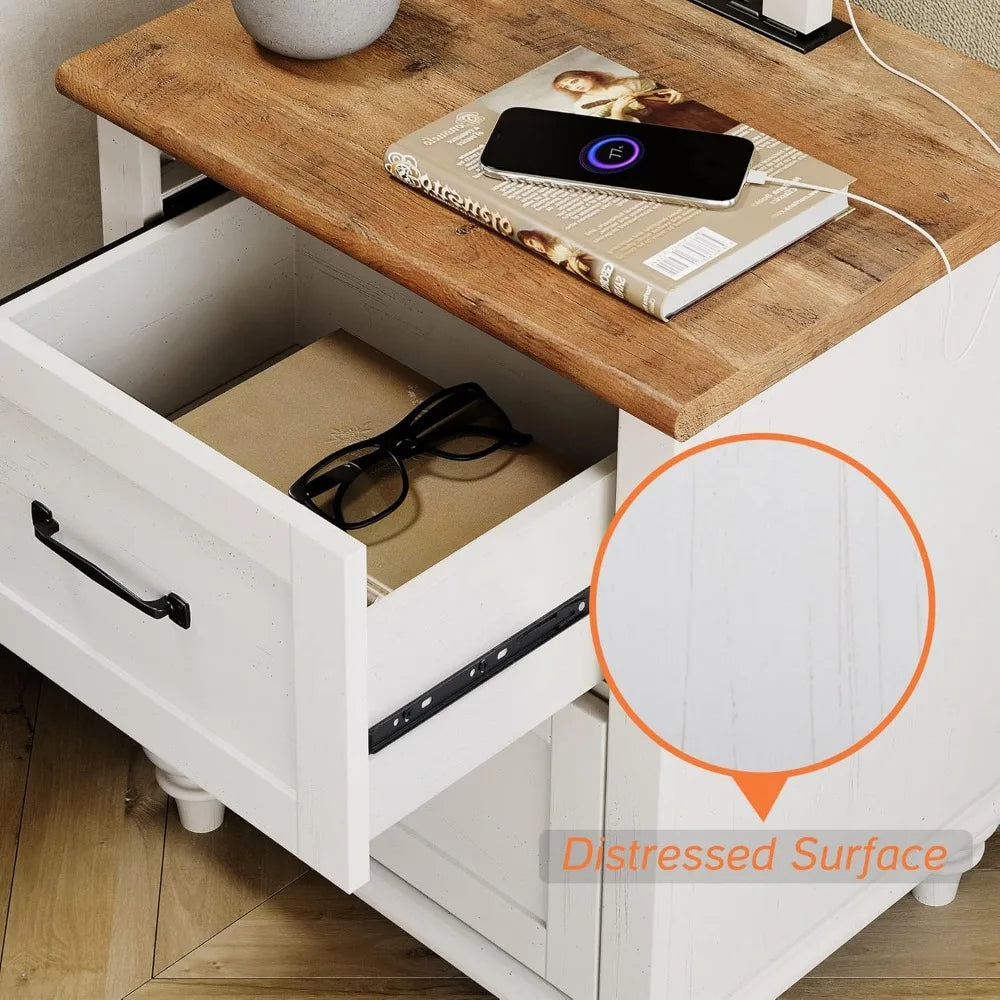 20 Inch Side Stand with 2 Drawers, Solid Wood Legs