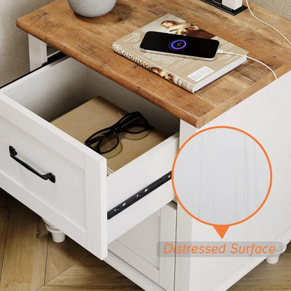 20 Inch Side Stand with 2 Drawers, Solid Wood Legs