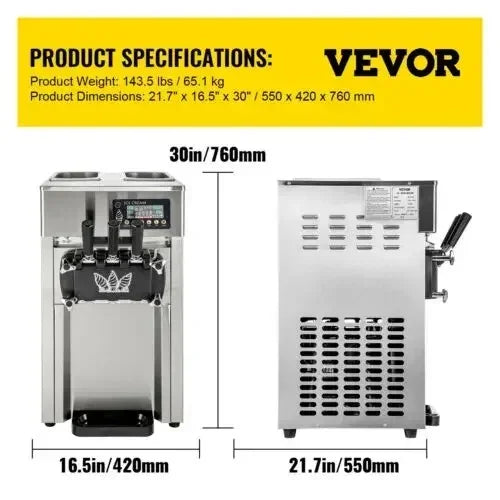 VEVOR Soft Ice Cream Machines 18-28L/H Commercial Sorbet Coolers Tricolor Desktop Sweet Cone Freezing Equipment Vending Machine