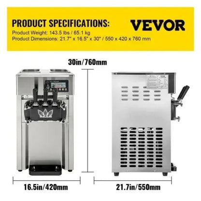 VEVOR Soft Ice Cream Machines 18-28L/H Commercial Sorbet Coolers Tricolor Desktop Sweet Cone Freezing Equipment Vending Machine