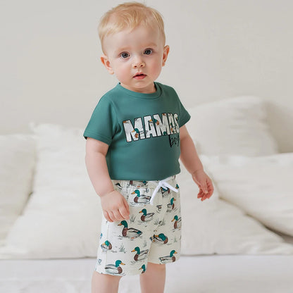 12M-4Y Boys Summer Shorts Sets, Short Sleeve, O Neck, Letter Print Tops and Duck Print Shorts Sets